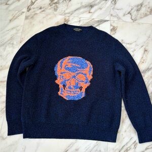 Alexander McQueen Navy Wool Skull Intarsia Sweater | Like New | Size L